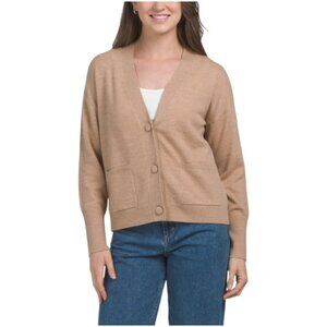 TAHARI Extrafine Merino Wool V-neck Ribbed Cardigan